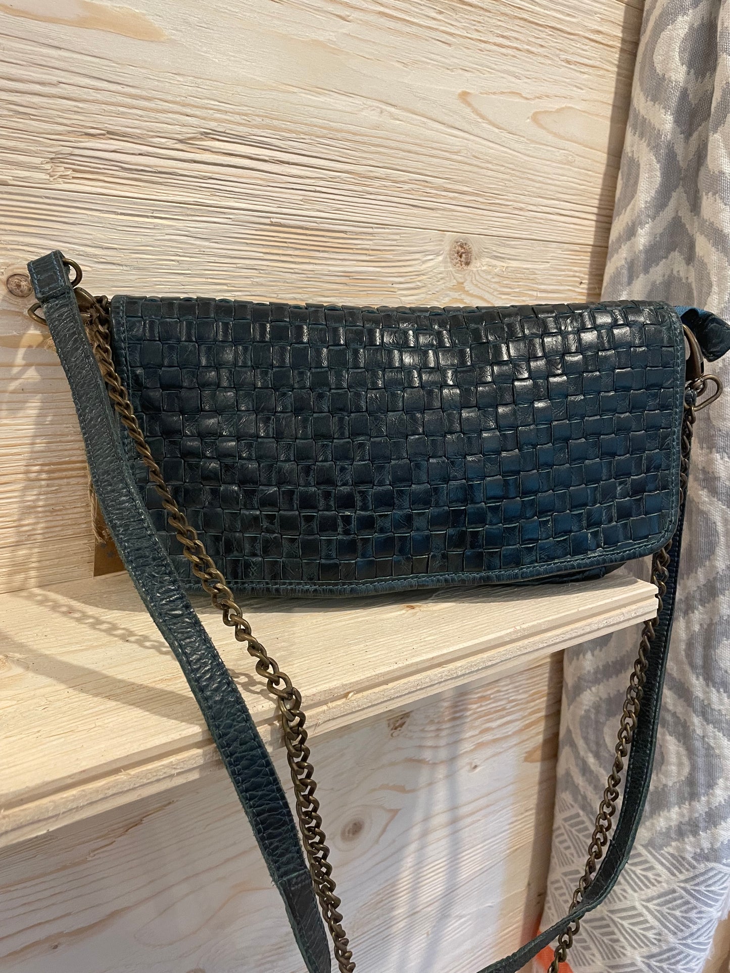 Überschlagtasche Echtledertasche grün/blau