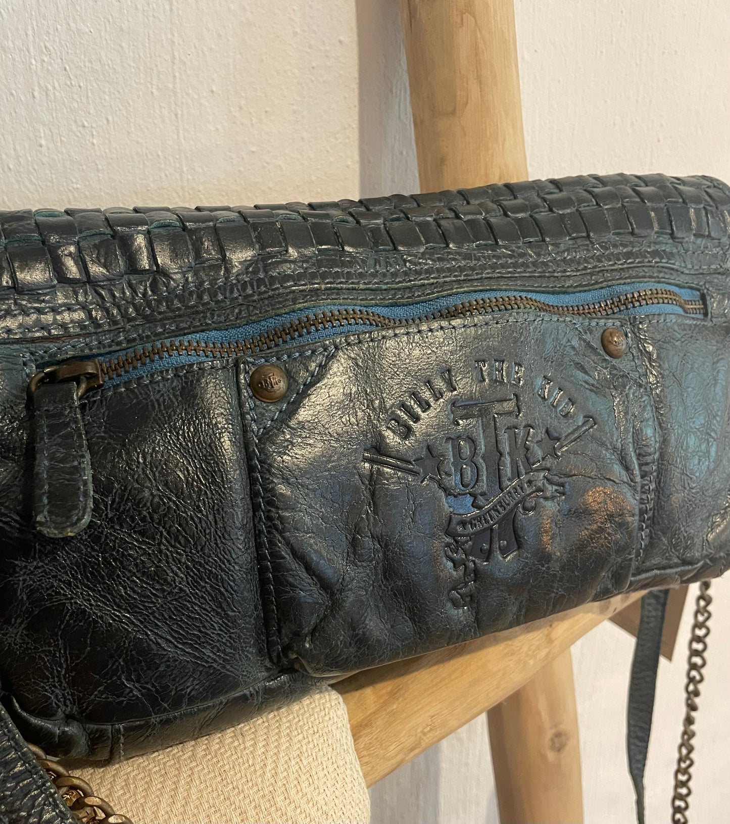 Überschlagtasche Echtledertasche grün/blau