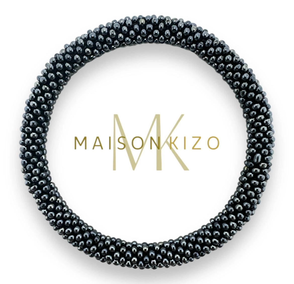 Fair Trade handgefertigtes Glasperlen Armband in Anthrazit glänzend