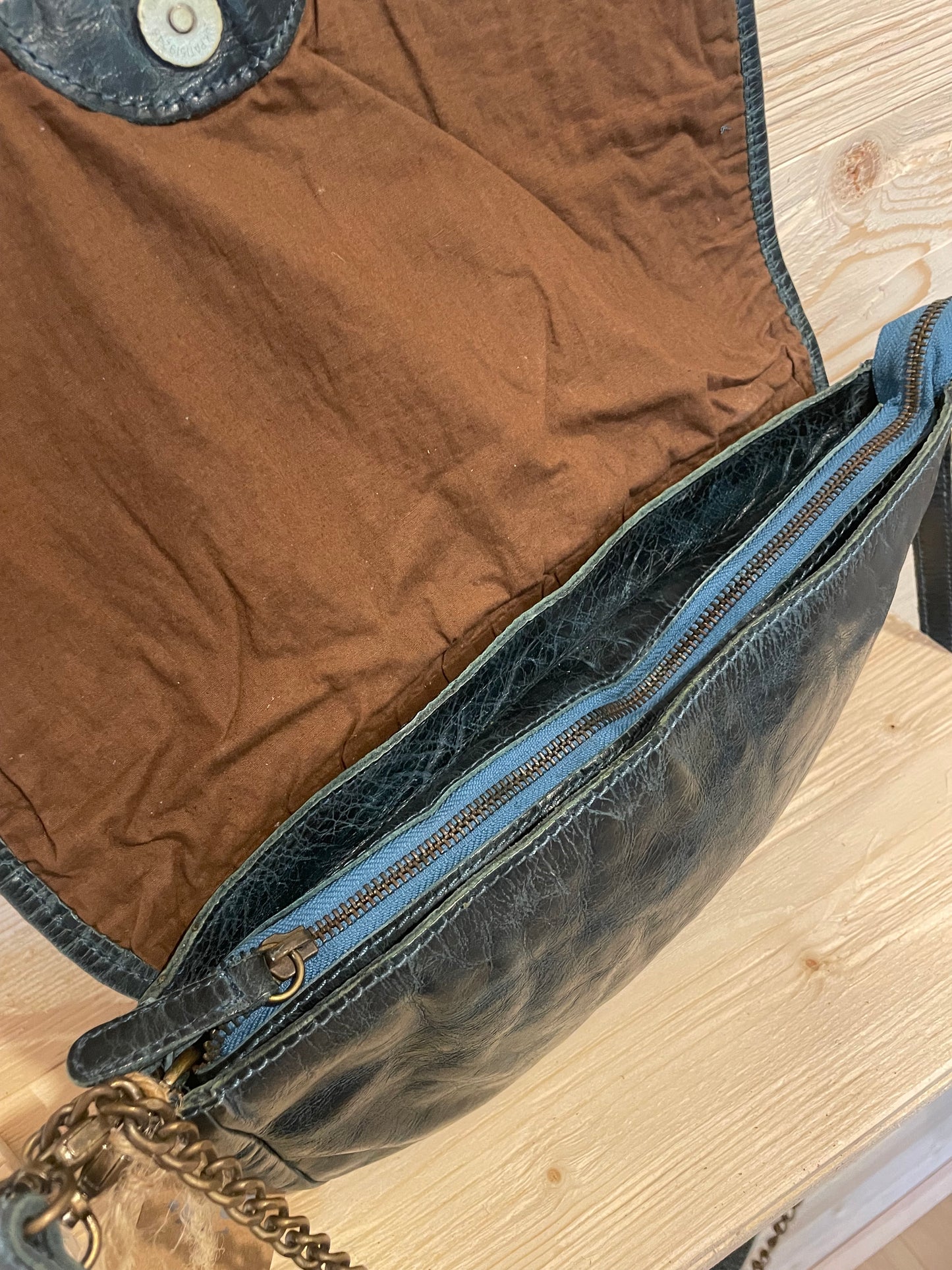 Überschlagtasche Echtledertasche grün/blau