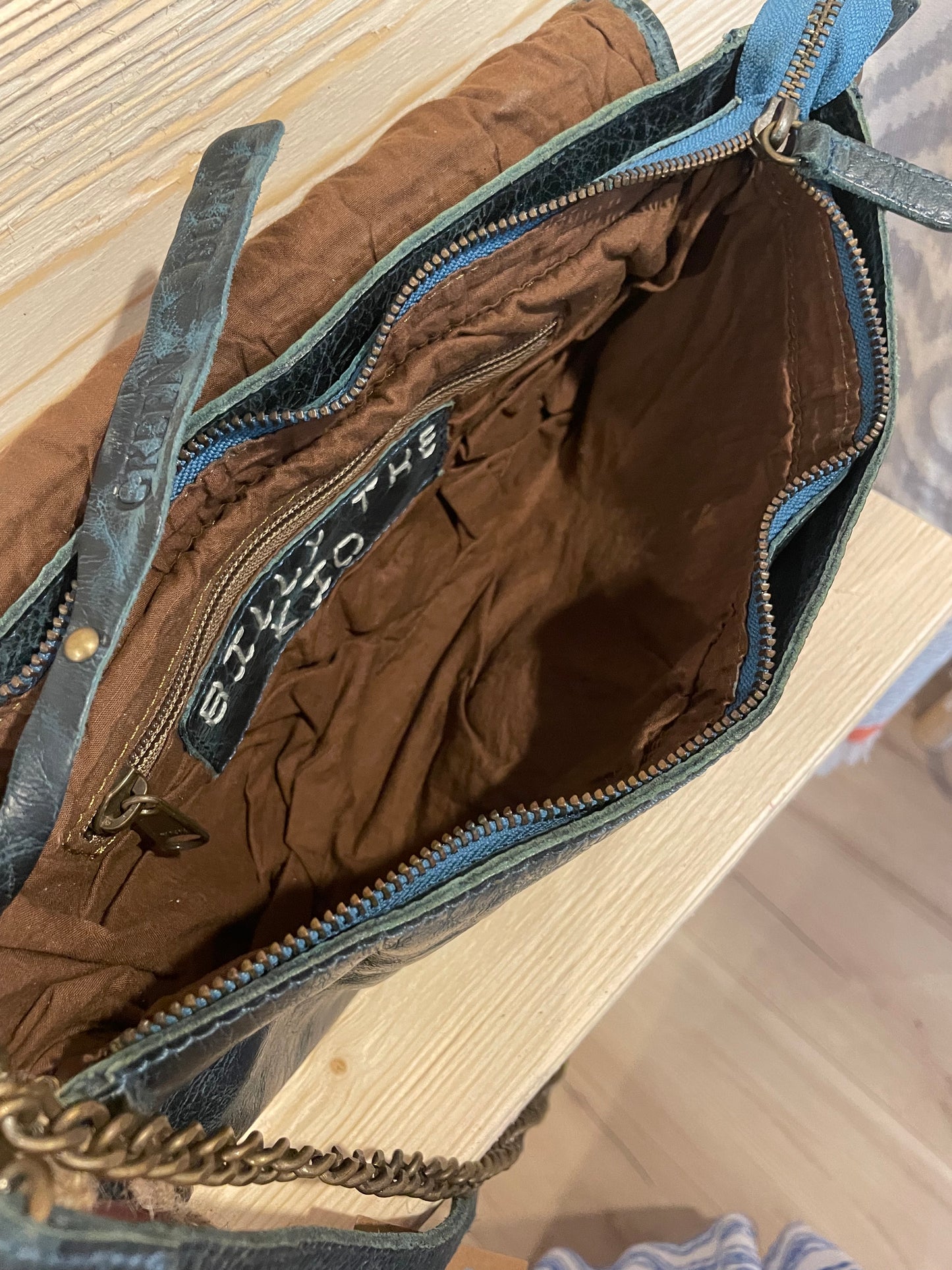 Überschlagtasche Echtledertasche grün/blau