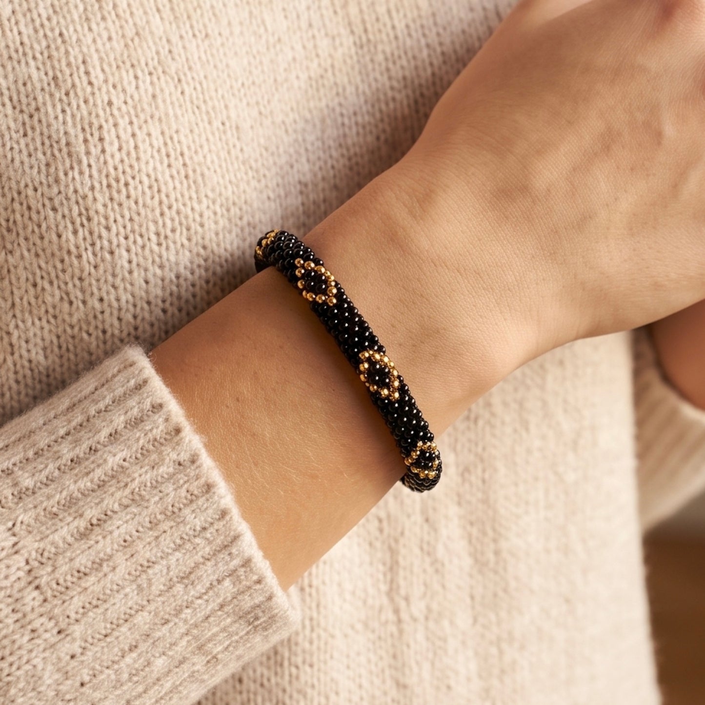 Glasperlen Armband Boho schwarz