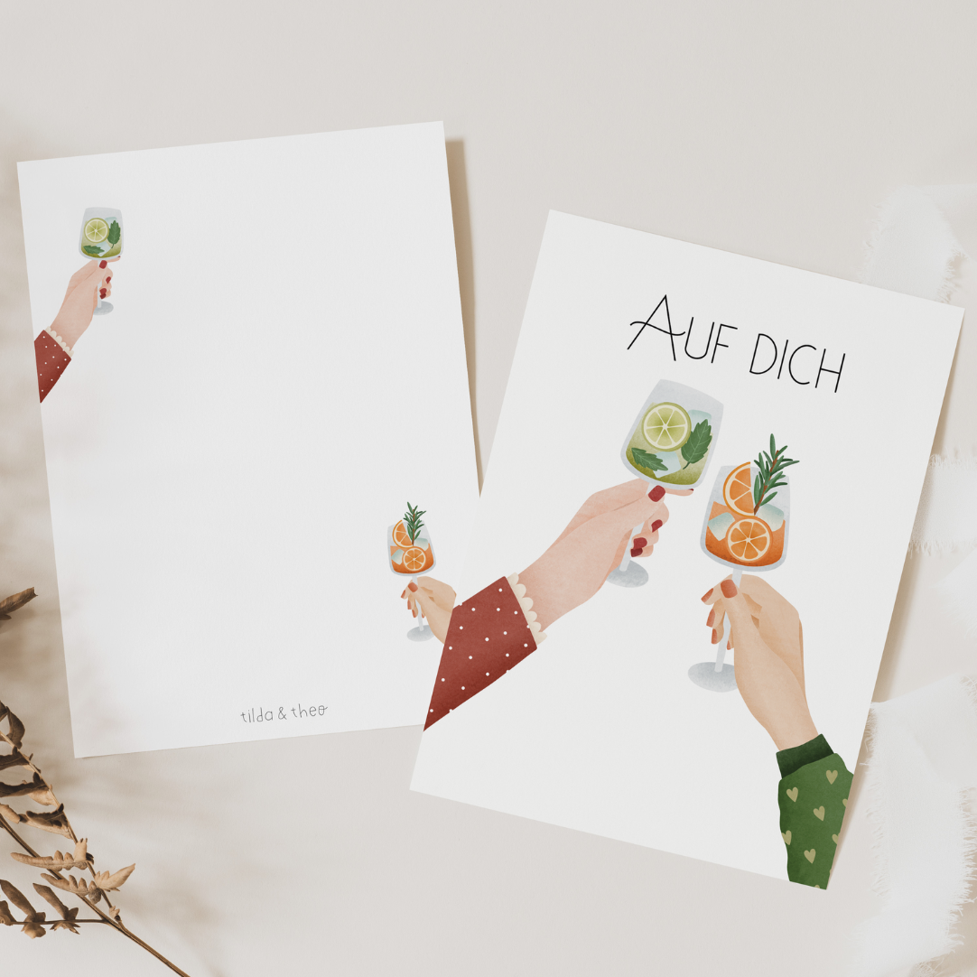 Liebevoll gestaltete Postkarte auf hochwertiges Naturpapier designed in Deutschland. Aufschrift "Auf Dich!"