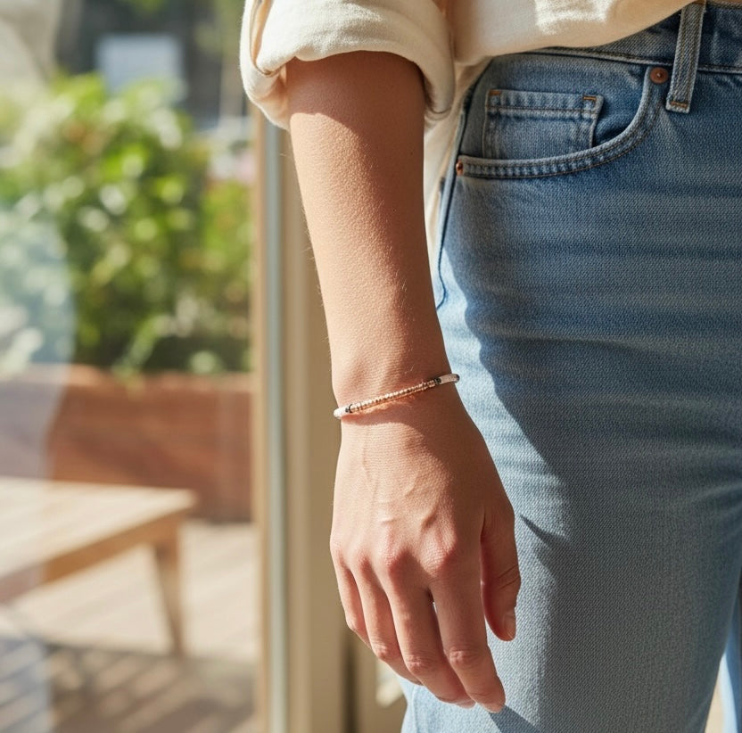 Miyuki Armband Anthrazit, Gold, Nude