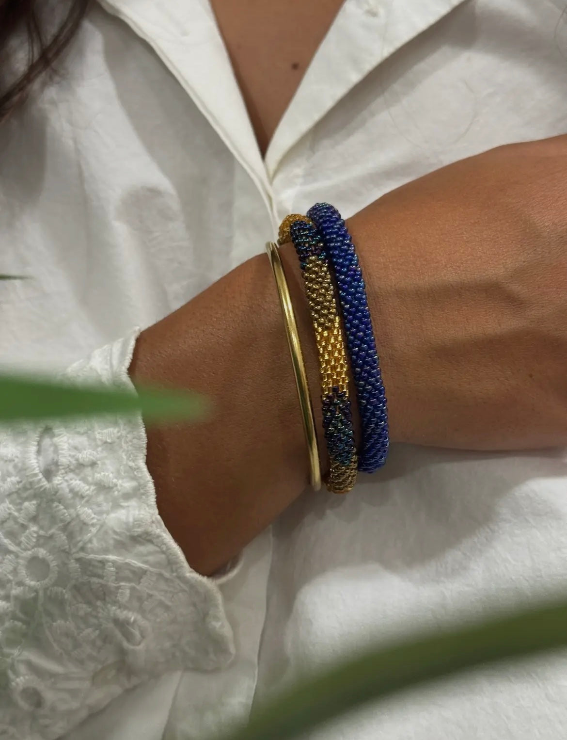 Glasperlen Armband blau Mix