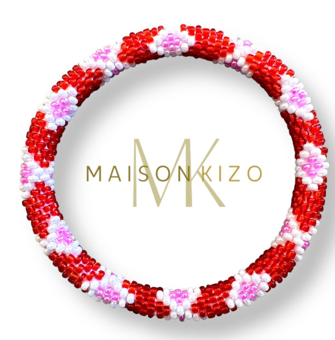 Fair Trade hergestelltes Glasperlen Armband mit Miyuki Perlen! Handgearbeitet in rot, rosa und weiß