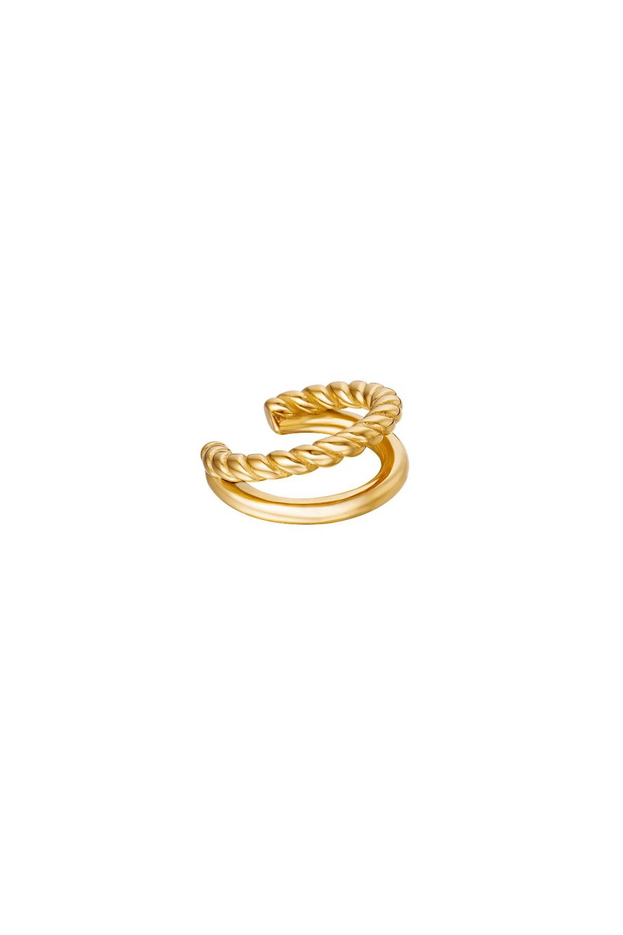 Ear Cuff klein bestehend aus Doppelringen. Ein glatter glänzender und ein gederehter Ring.