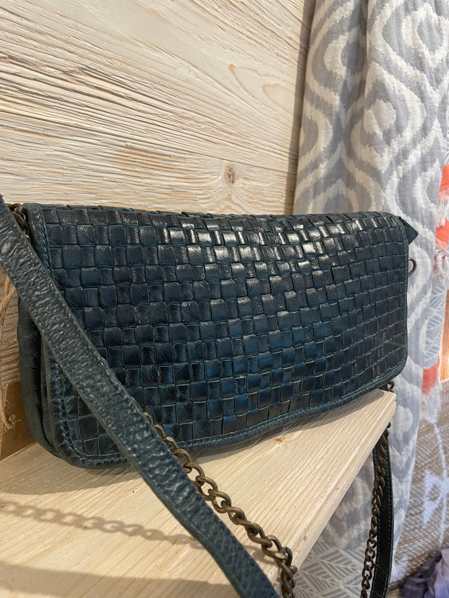 Überschlagtasche Echtledertasche grün/blau