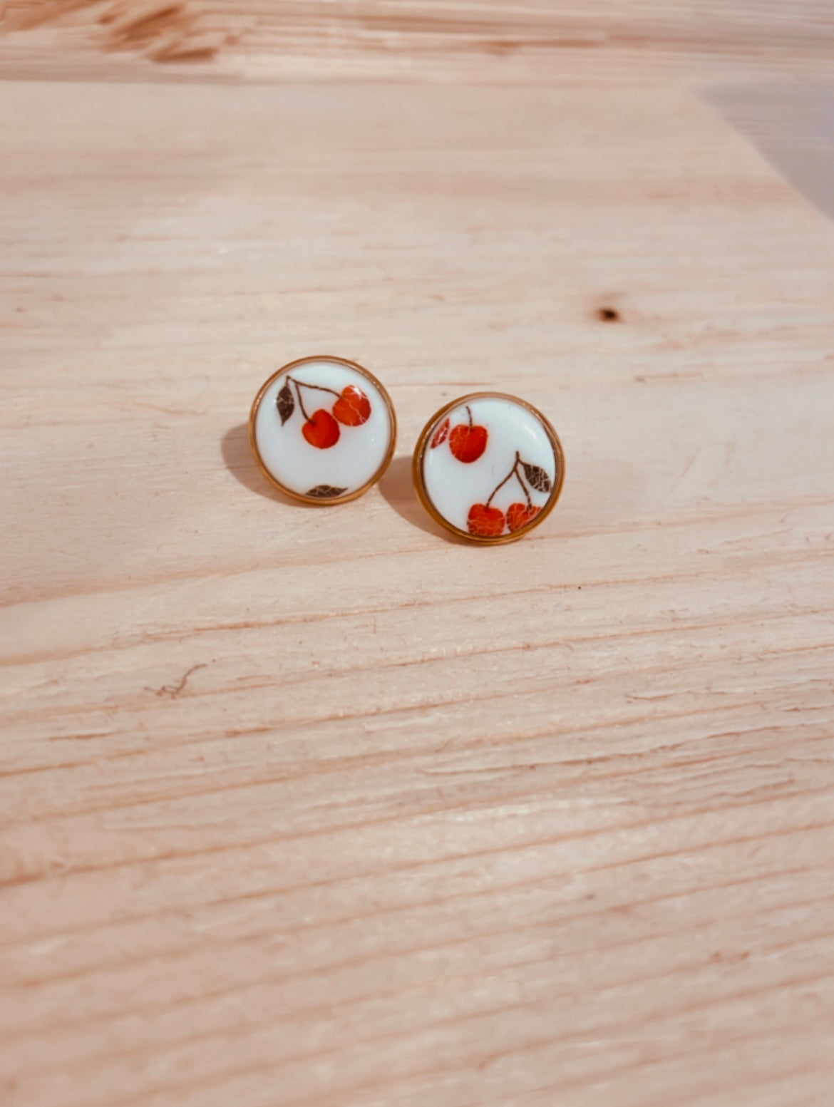 Edelstahl Ohrstecker mit Polymer Clay Kirsch Stecker