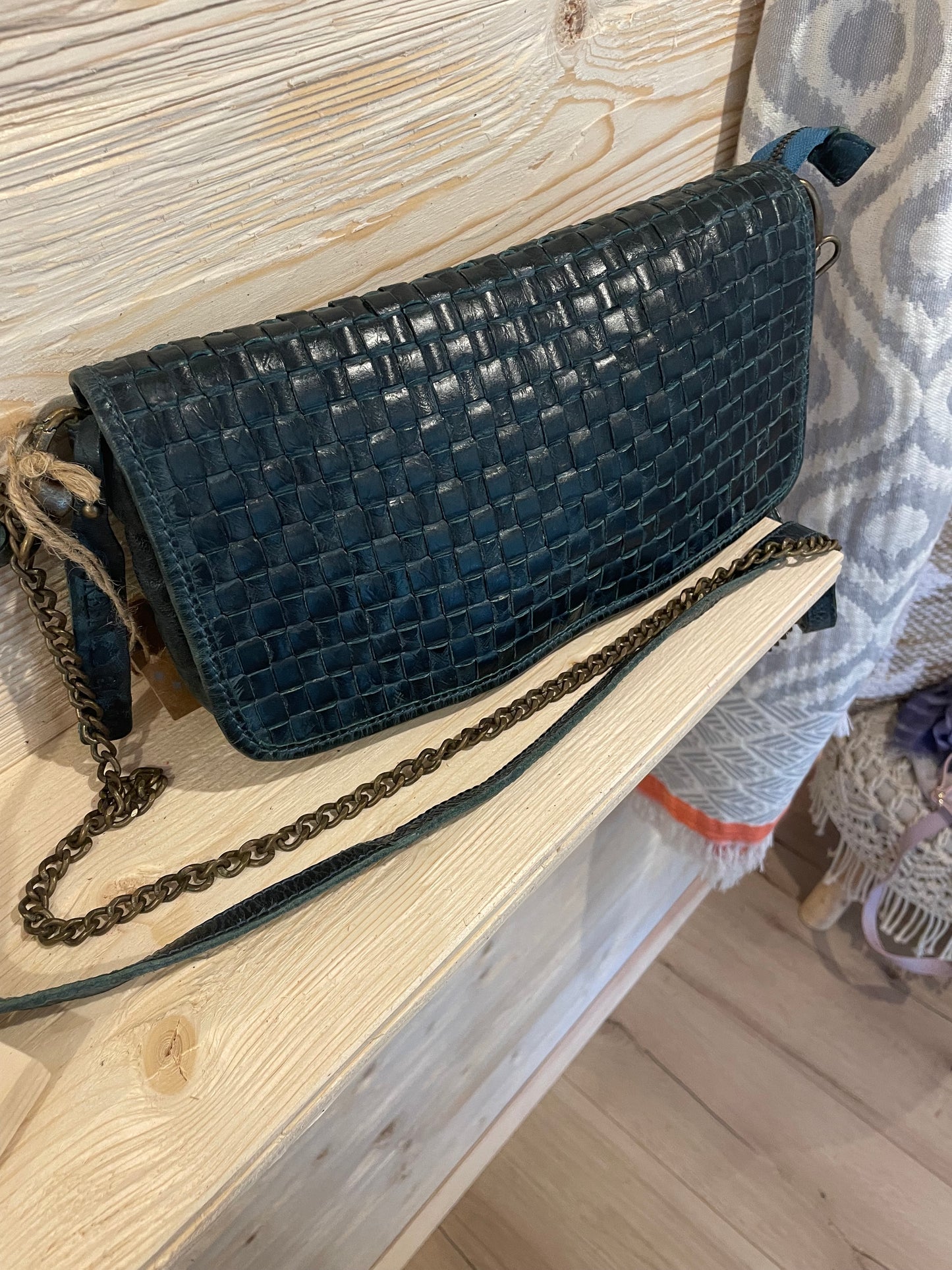 Überschlagtasche Echtledertasche grün/blau