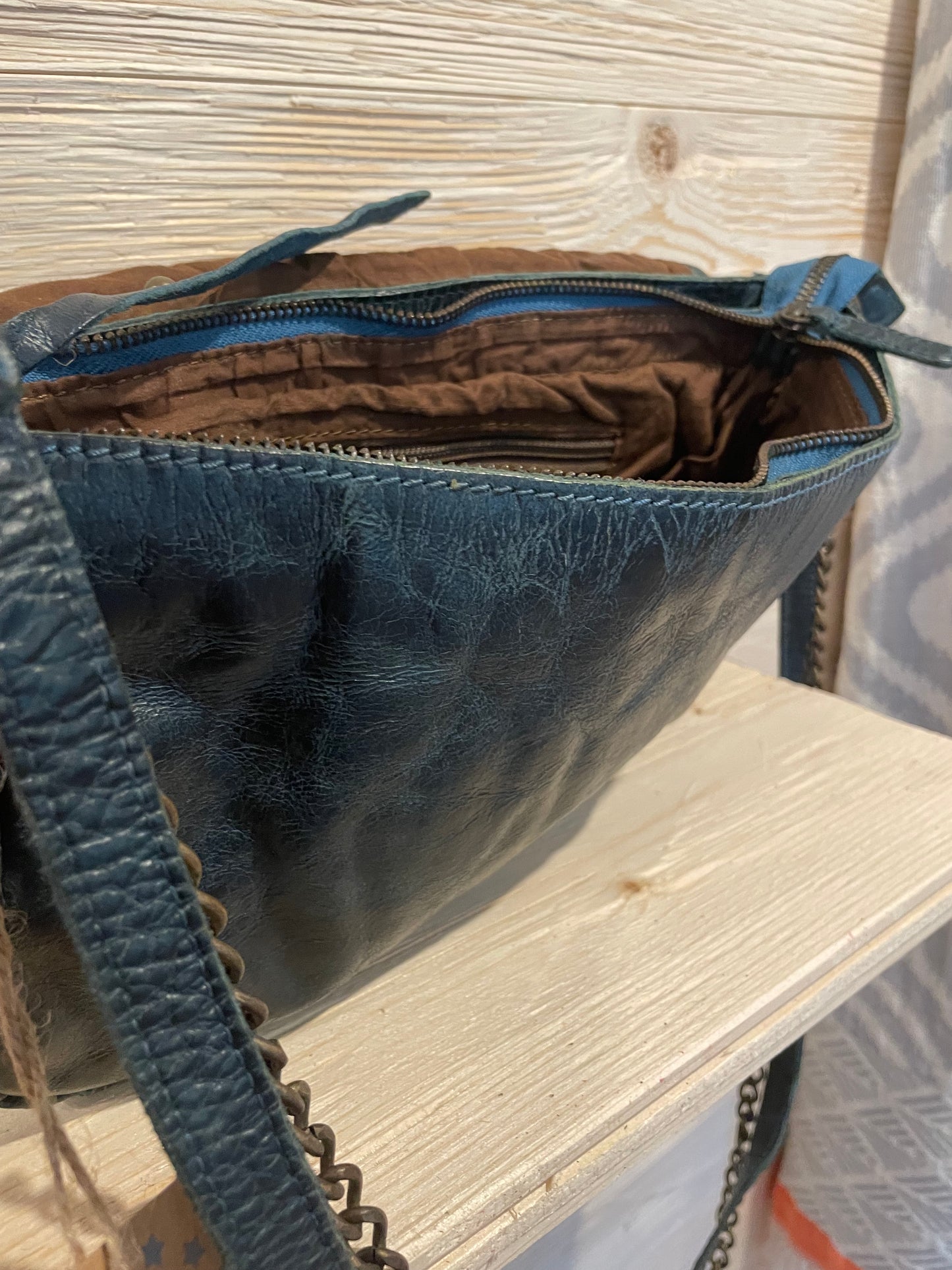 Überschlagtasche Echtledertasche grün/blau