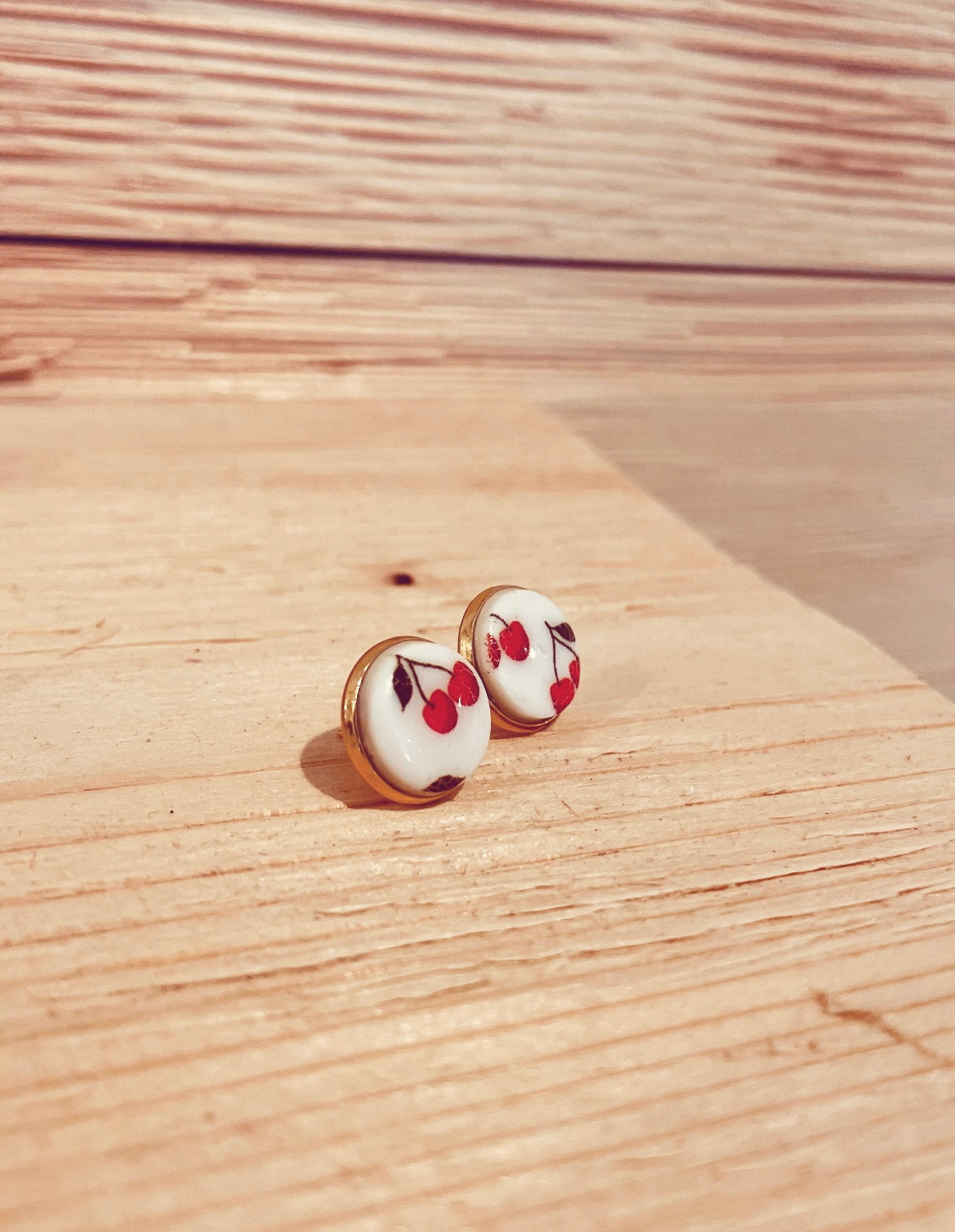 Edelstahl Ohrstecker mit Polymer Clay Kirsch Stecker