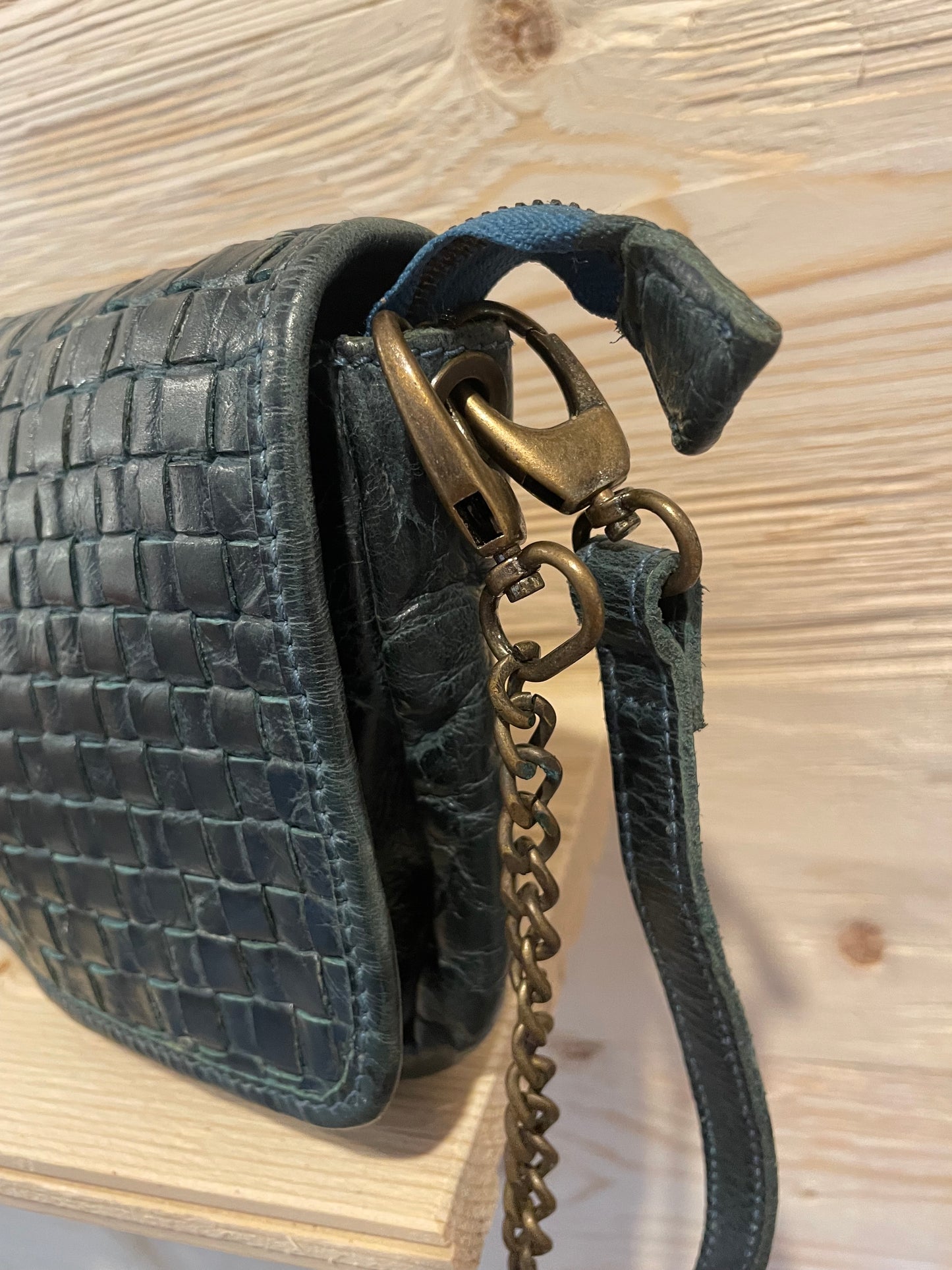 Überschlagtasche Echtledertasche grün/blau