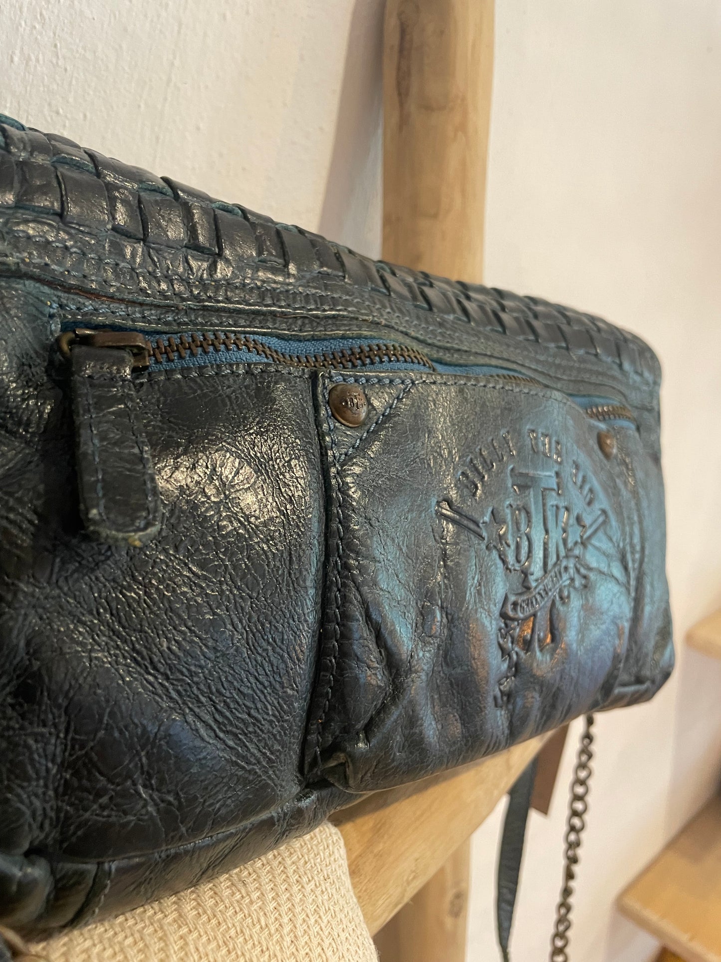 Überschlagtasche Echtledertasche grün/blau