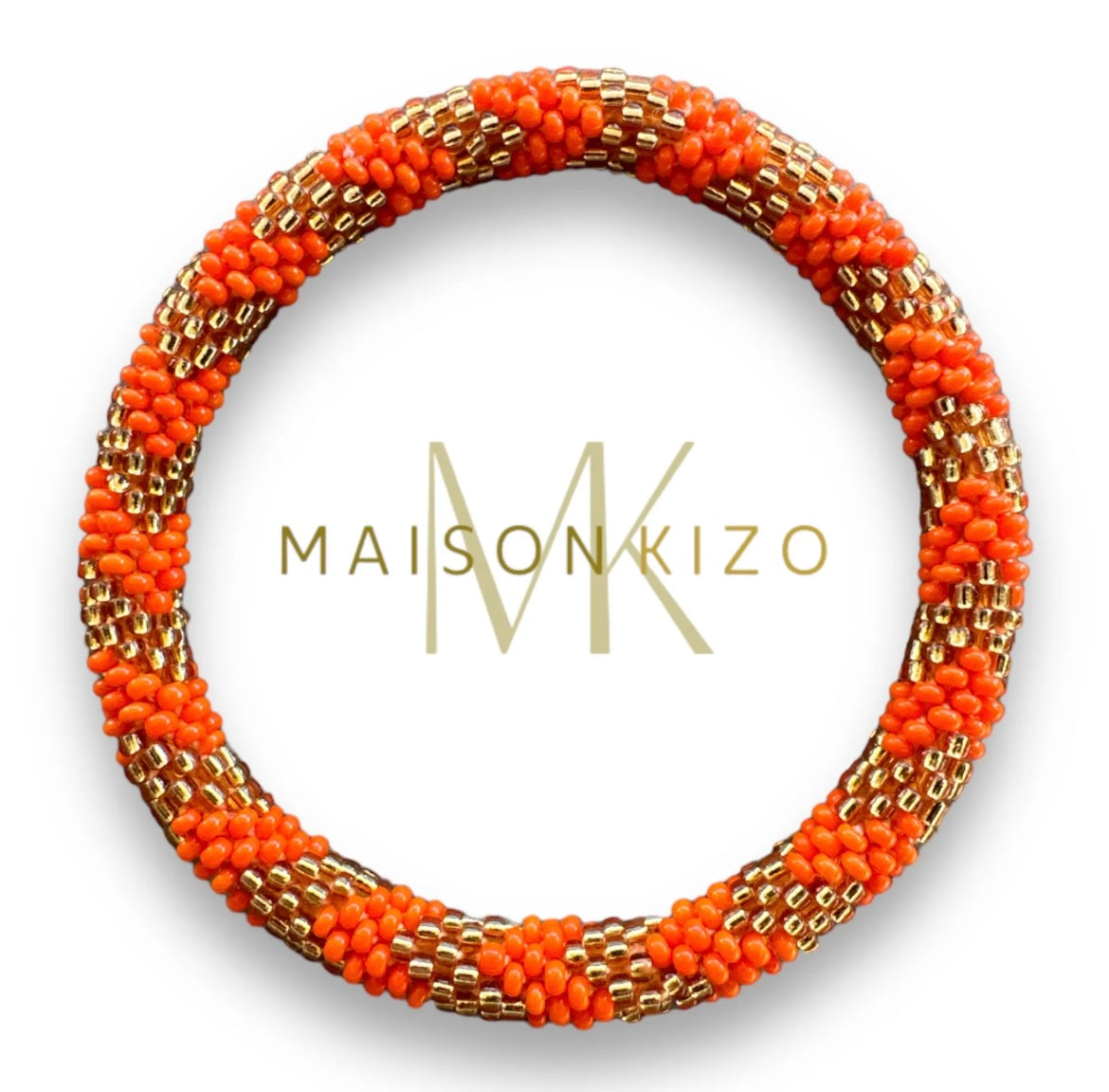 Fair Trade hergestelltes Glasperlen Armband mit Miyuki Perlen. In Handgearbeitet in knalligem Orange und Gold!