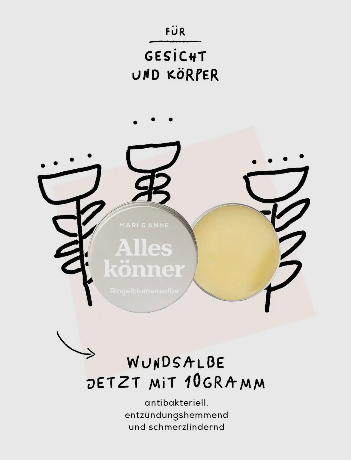 Ringelblumen Wundsalbe mit Traubenkernöl. Für empfindliche Haut ohne Duftstoffe. Gegen alle Arten von Hauterkrankungen.