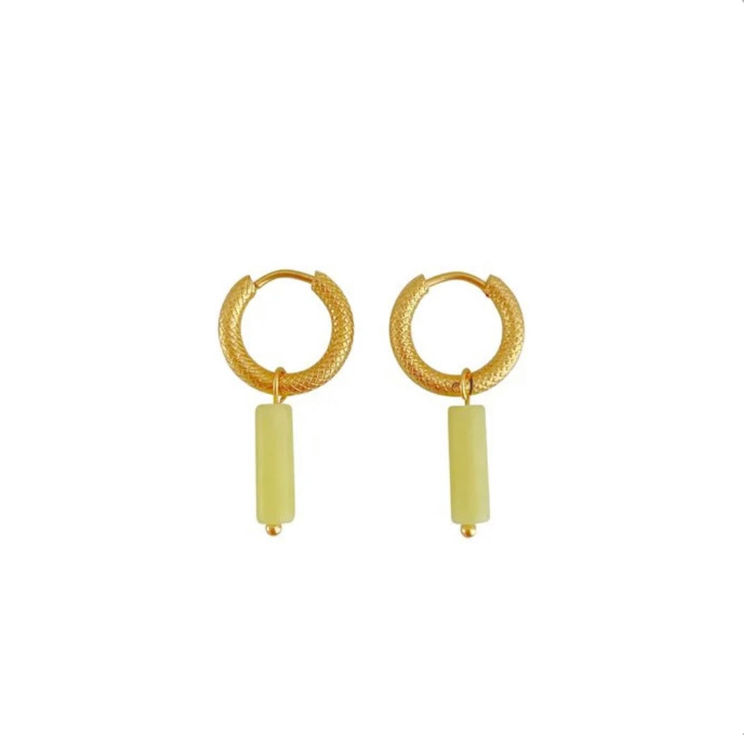 Gold Creole aus Edelstahl mit Zitrone-Jade Stein