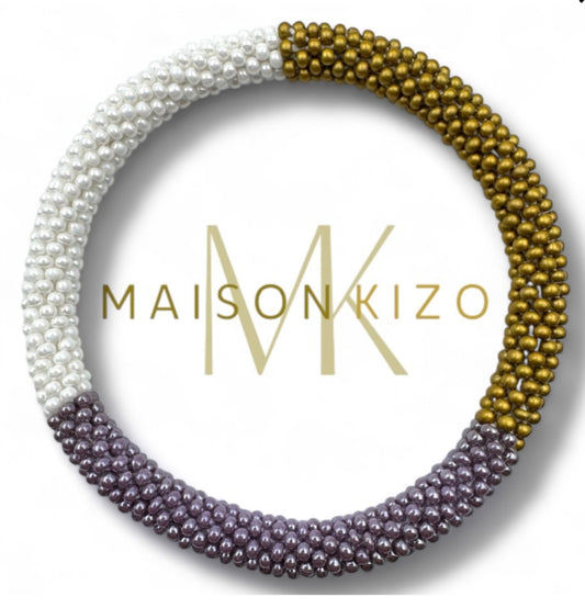 Handgefertigtes Glasperlenarmband mit Miyuki Perlen. Fair Trade Handgefertigt in Nepal! Farbe: weiß, Senf und Flieder 