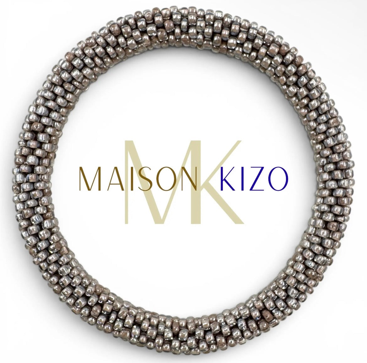 Beige-nudefarbenes Glasperlenarmband aus Nepal von Maison KIZO ohne Verschluss
