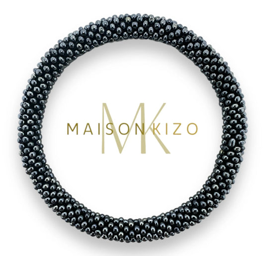 Fair Trade handgefertigtes Glasperlen Armband in Anthrazit glänzend