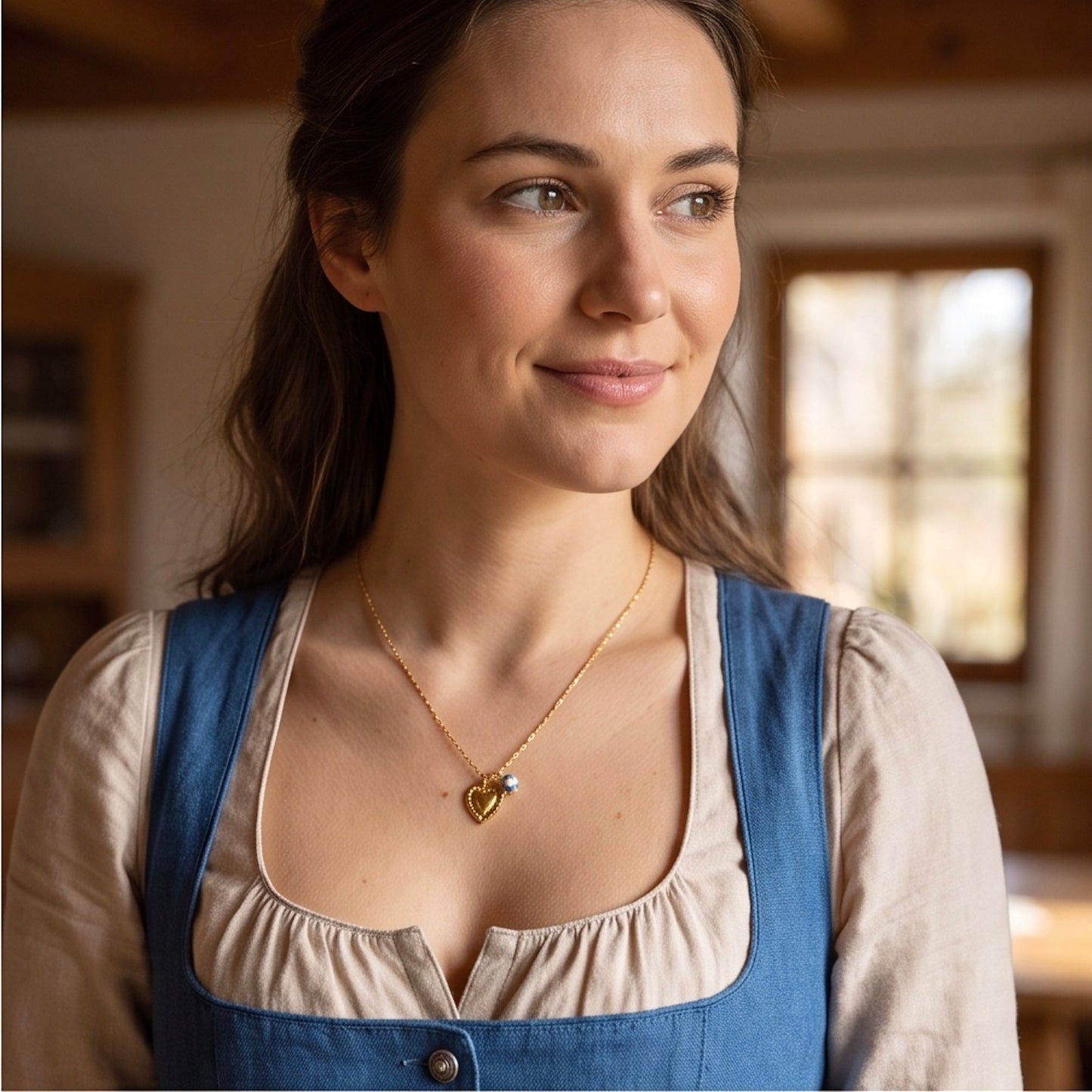Feine Dirndlkette mit Trachtenherz & Blumenperle