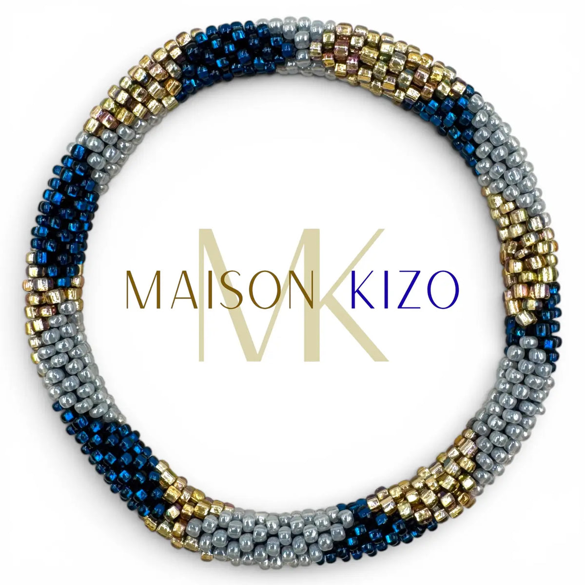 Glasperlenarmband in Blau, Hellblau und Gold – handgefertigt in Nepal, Maison KIZO Herbstkollektion 2026