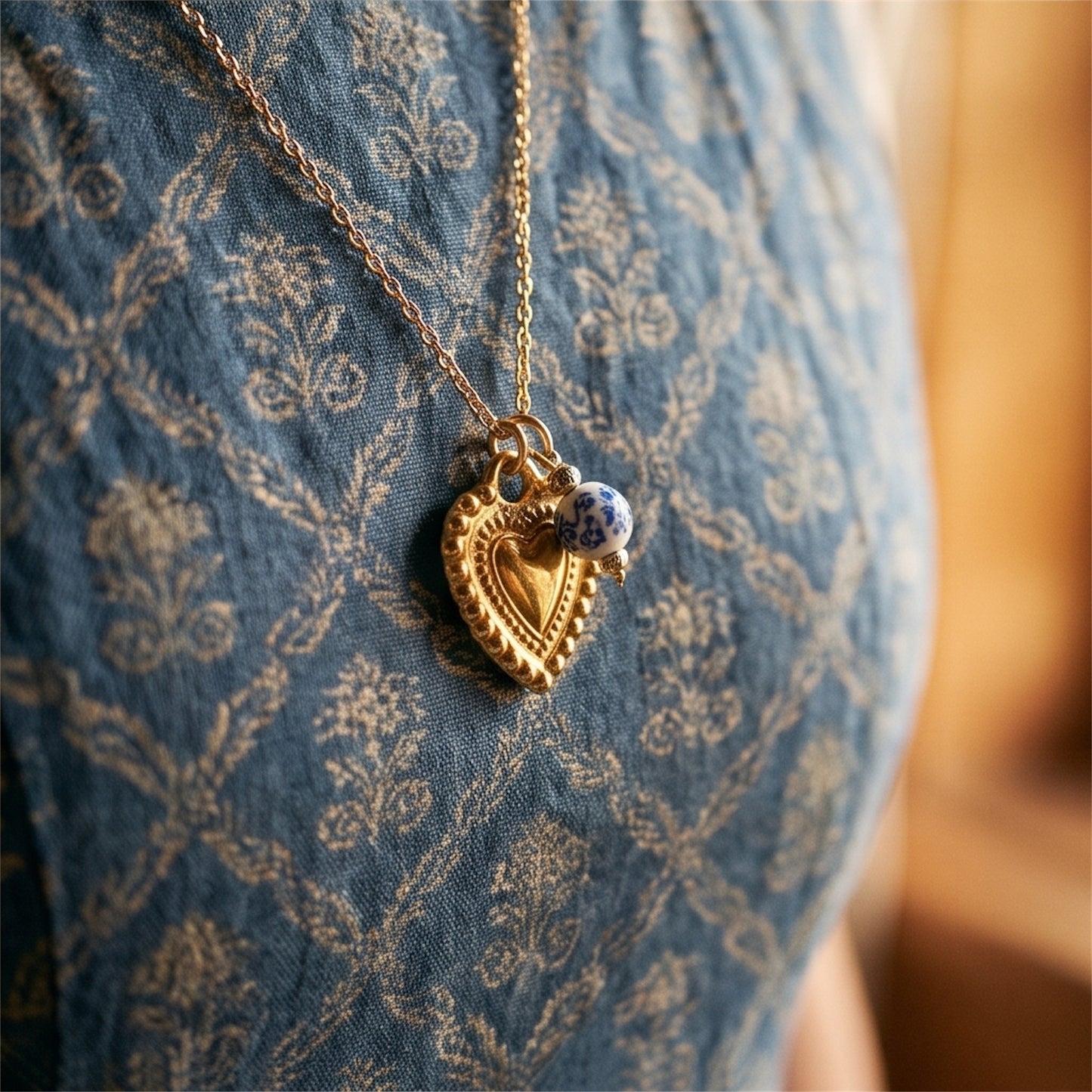 Feine Dirndlkette mit Trachtenherz & Blumenperle