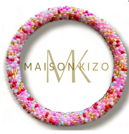 Fair Trade hergestelltes Glasperlen Armband mit Miyuki Perlen! Handgearbeitet in der knalligen Sommer Farbe Pink, weiß, rosa und Gold 