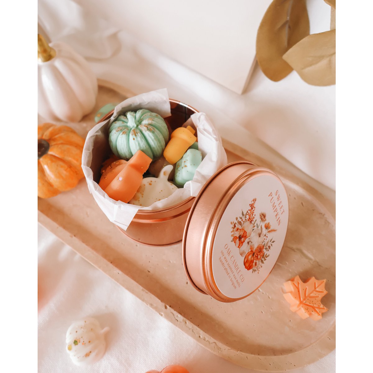 Duftwachs "Süßer Kürbis" in rosé goldener Blechdose