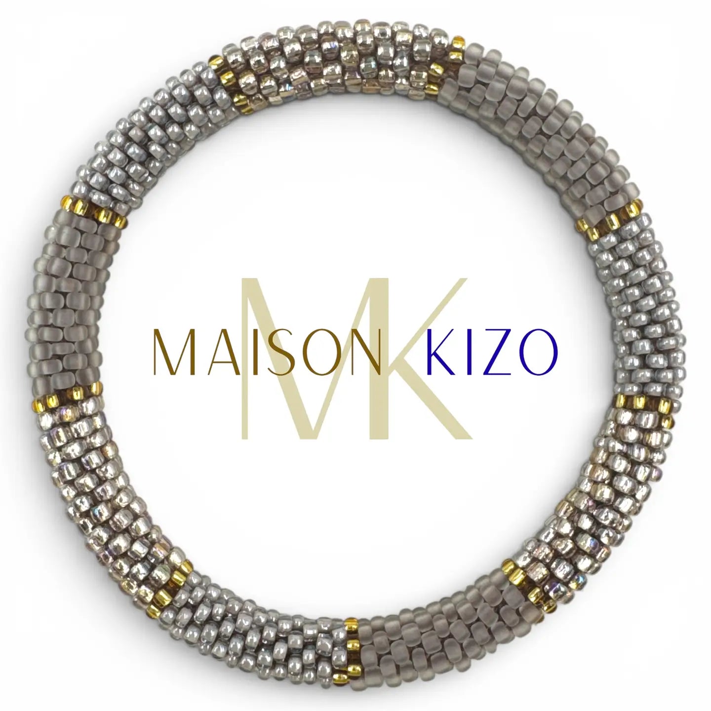 Glasperlenarmband aus Nepal in Grau-Gold-Mix, handgefertigt, Maison KIZO Herbstkollektion 2026