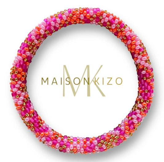 Fair Trade hergestelltes Glasperlen Armband mit Miyuki Perlen! Handgearbeitet in knalligem Pink, Rosa, Orange und Gold!