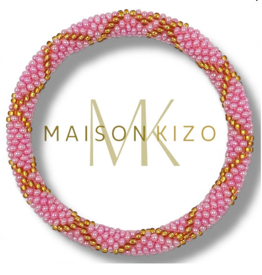 Fair Trade hergestelltes Glasperlen Armband mit Miyuki Perlen! Handgearbeitet in pastell rosa und Gold 