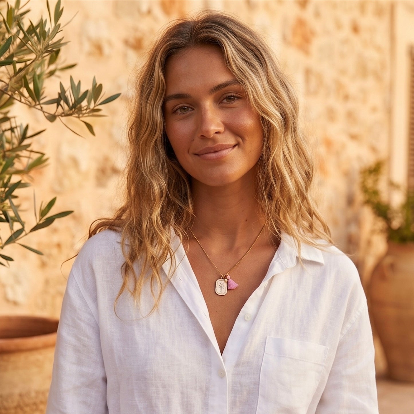Summer Surf Kette Palmen Medallion Rosa
