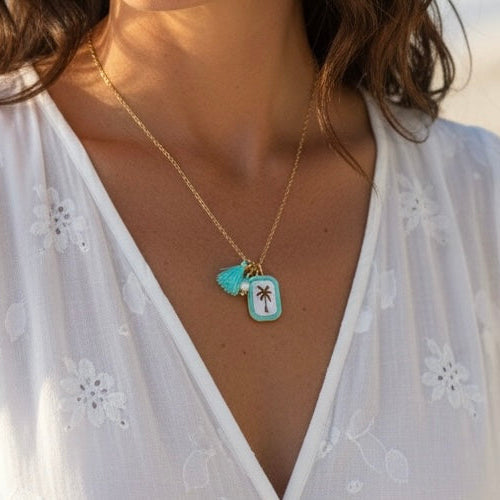Summer Surf Kette Palmen Medallion Mint