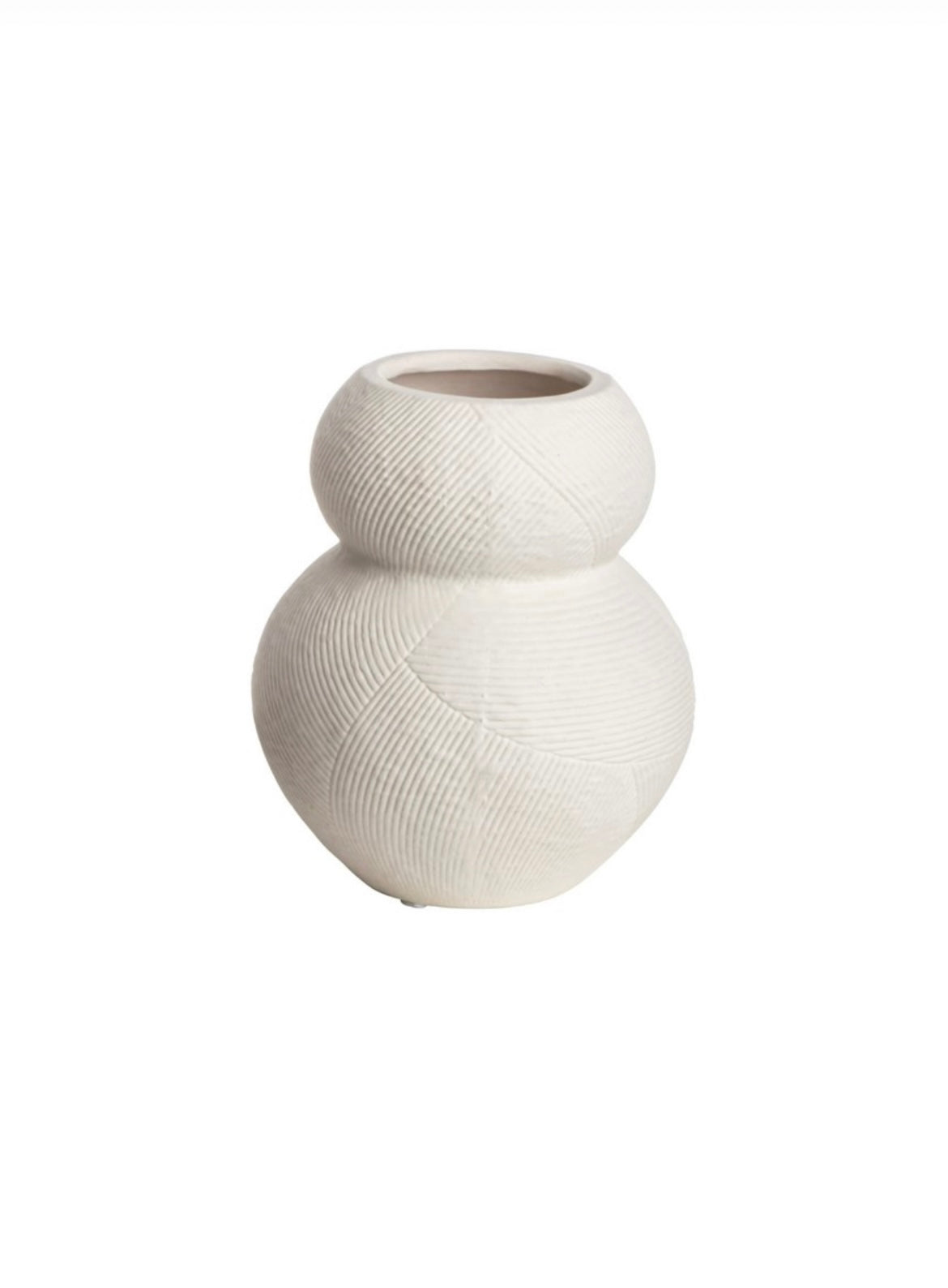 Weiße Vase aus strukturieren Porzellan im Boho Design. Zum dekorieren von Trockenblumen  
