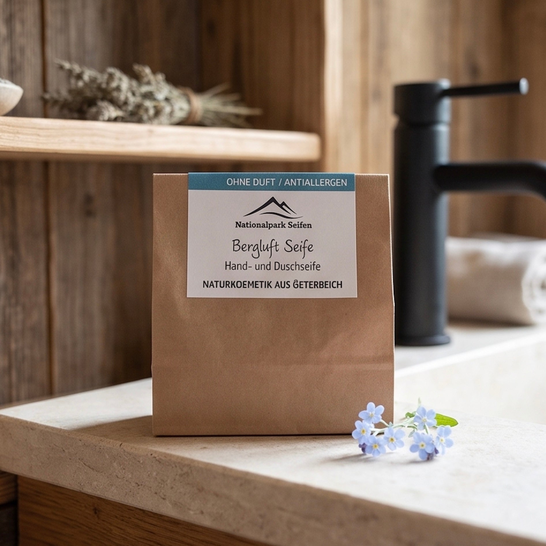 Naturseife Duftfrei verpackt in nachhaltigem, wiederverwendbarem Papiertütchen