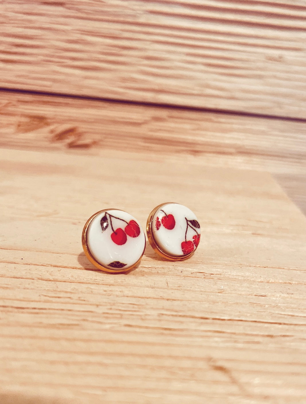 Edelstahl Ohrstecker mit Polymer Clay Kirsch Stecker 