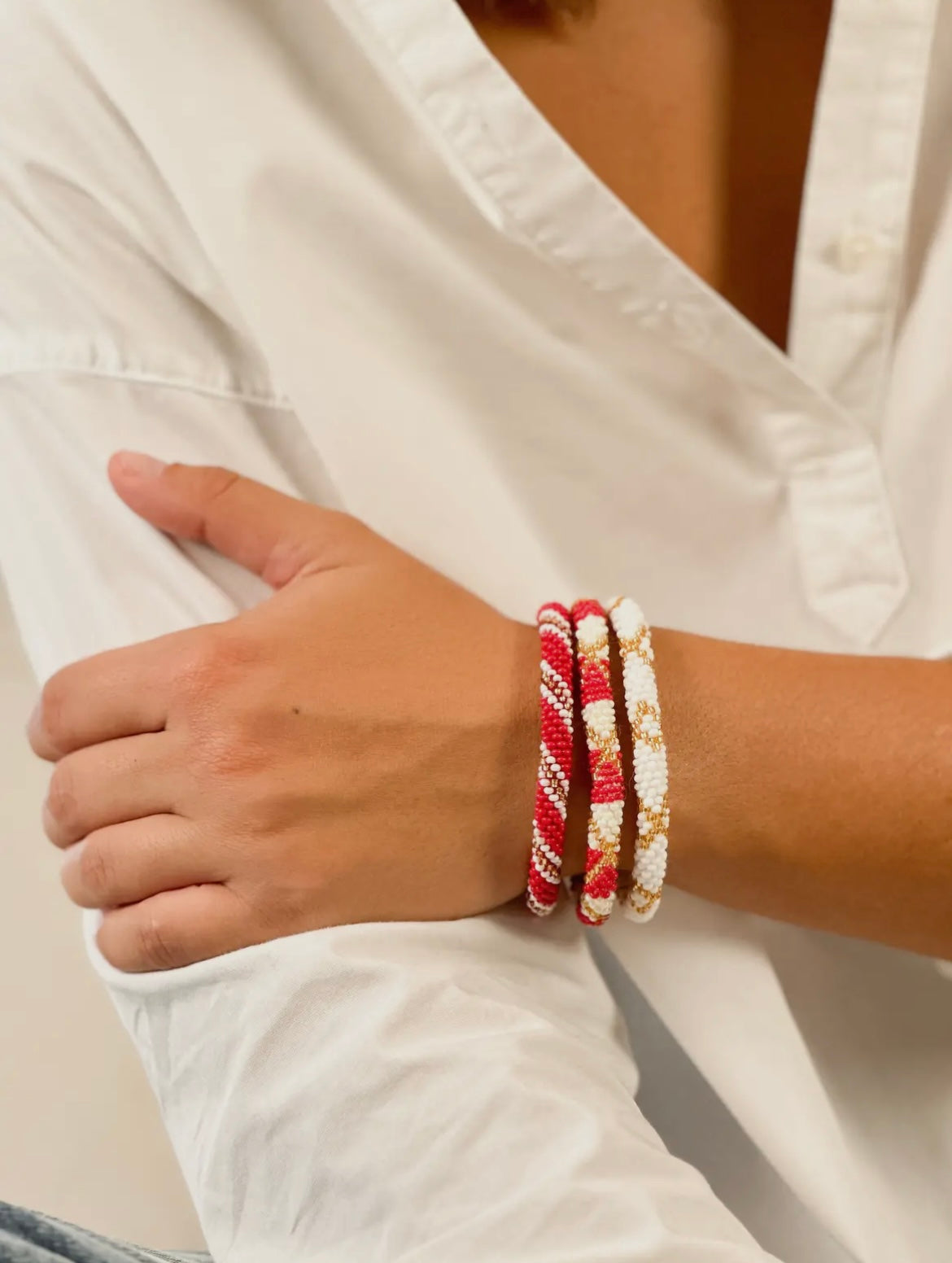 Glasperlen Armband rot/ gold