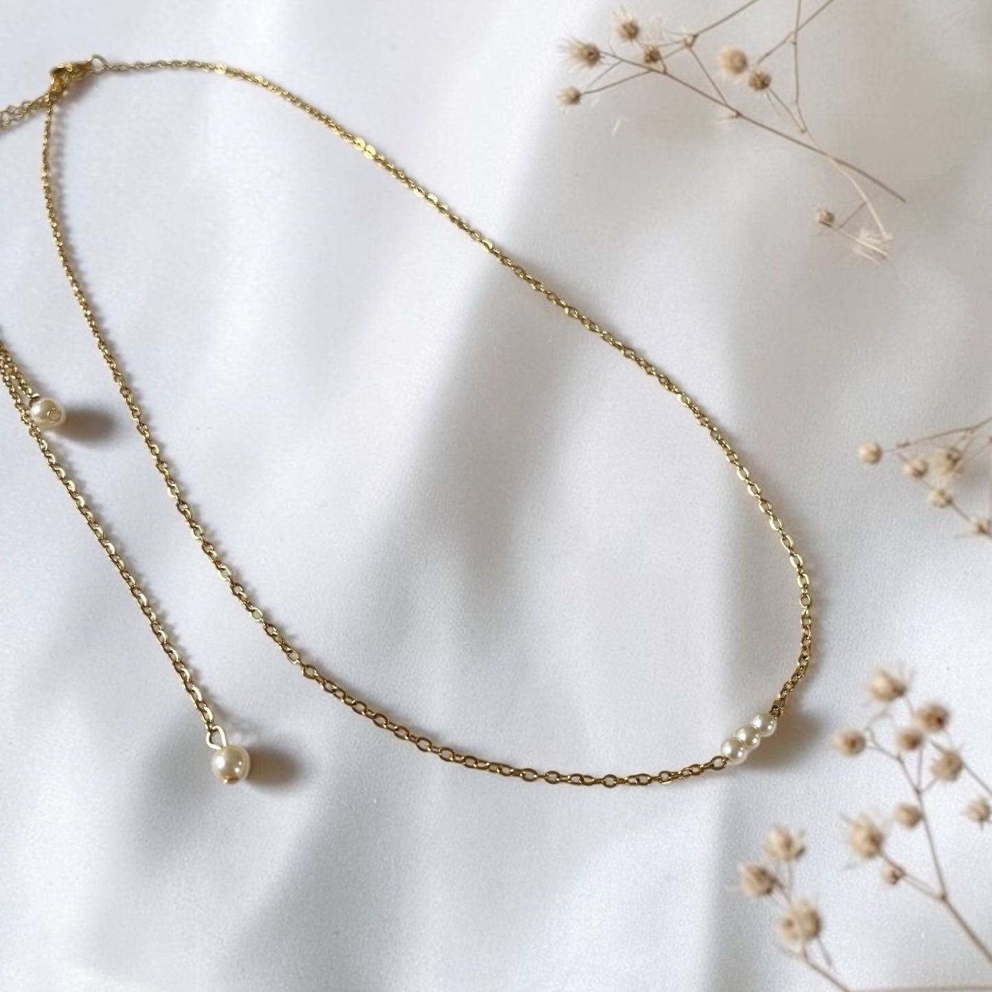 Halskette Brautschmuck Rückenkette Gold Elfenbein