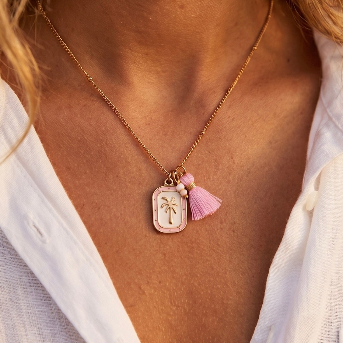Summer Surf Kette Palmen Medallion Rosa