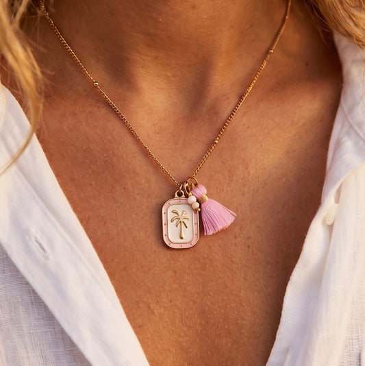 Summer Surf Kette Palmen Medaillon Rosa