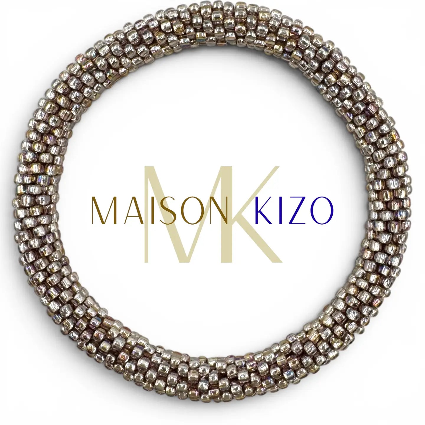 Glasperlenarmband Metallic Silber aus Nepal – handgefertigte Maison KIZO Herbstkollektion