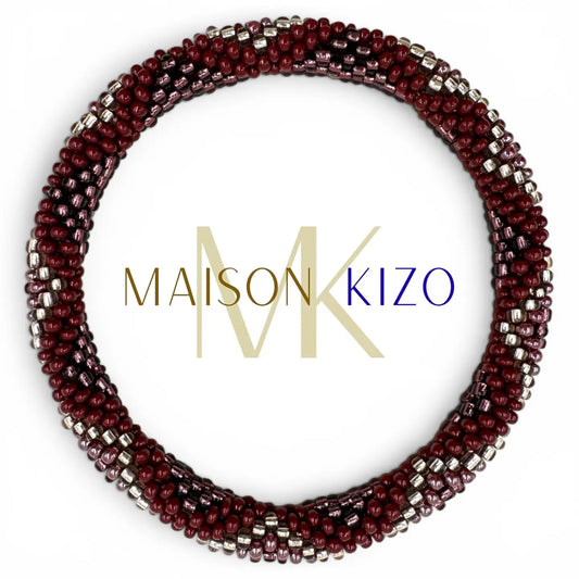 Glasperlenarmband Boho Design in Weinrot und Bordeaux mit silbernen Akzenten, handgefertigt in Nepal
