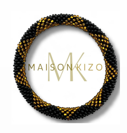 Glasperlen Armband Schwarz Gold