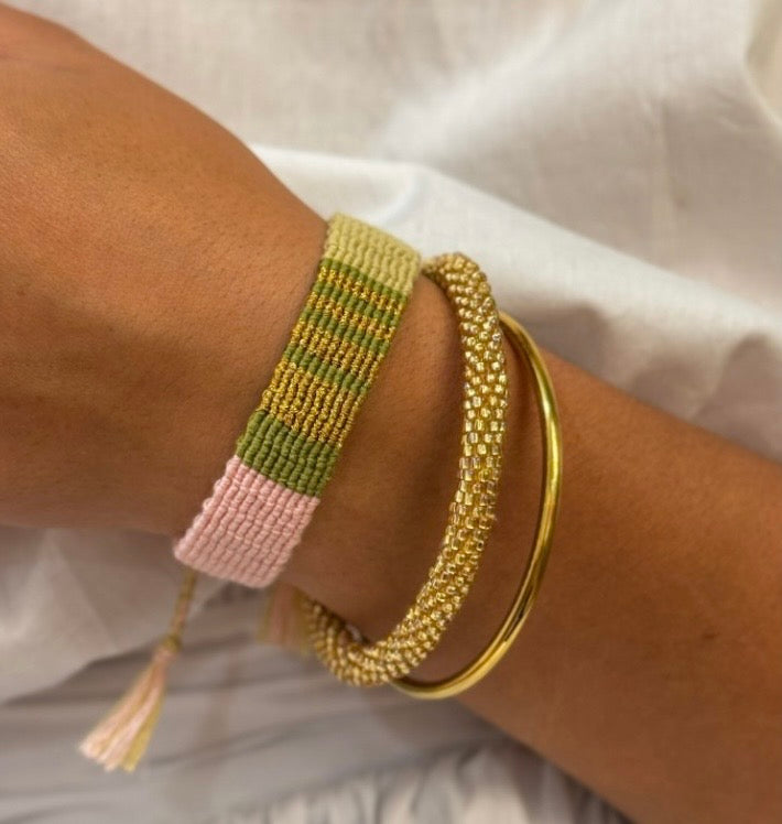 Glasperlen Armband Gold
