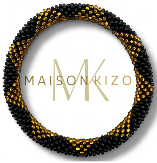 Handgefertigtes Gasperlen Armband mit Miyuki Perlen in schwarz gold boho Msuter