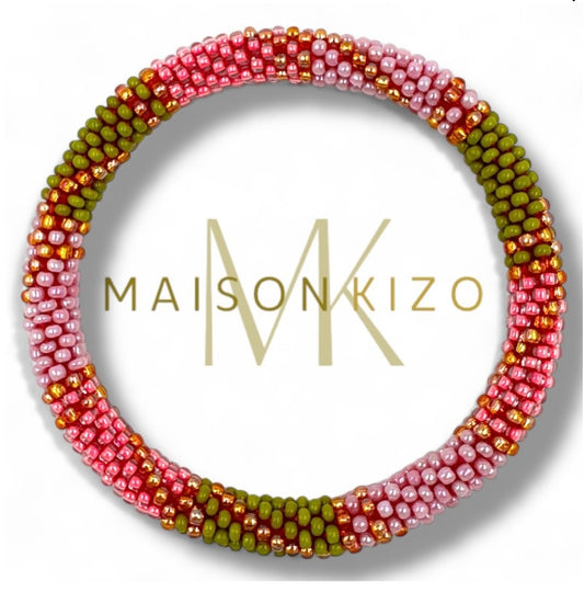 Fair Trade hergestelltes Glasperlen Armband mit Miyuki Perlen! Handgearbeitet in grün, pastell rosa, pink und Gold 