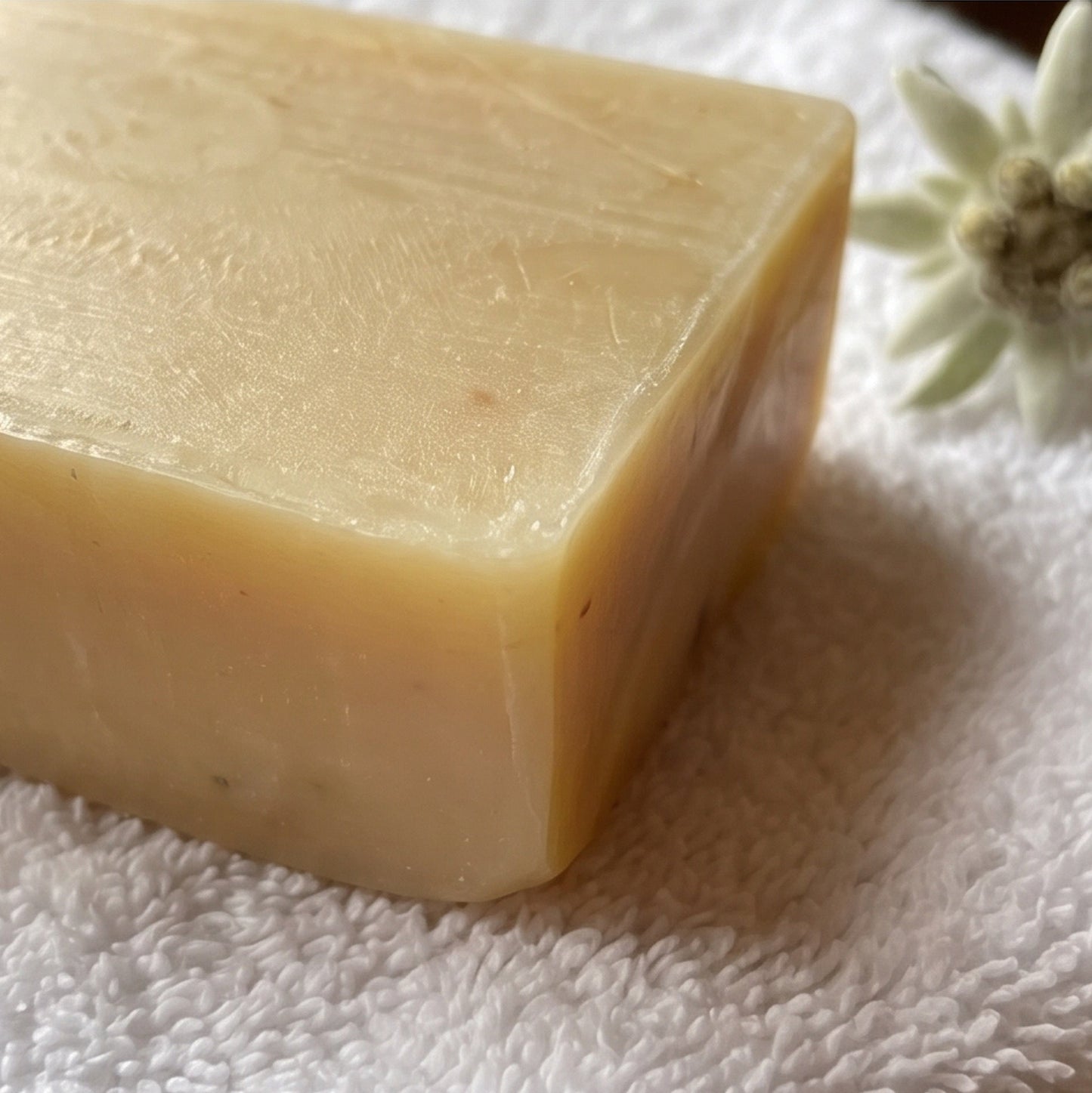 Milde Naturseife mit Edelweißblüten, ideal für Gesicht und Körper