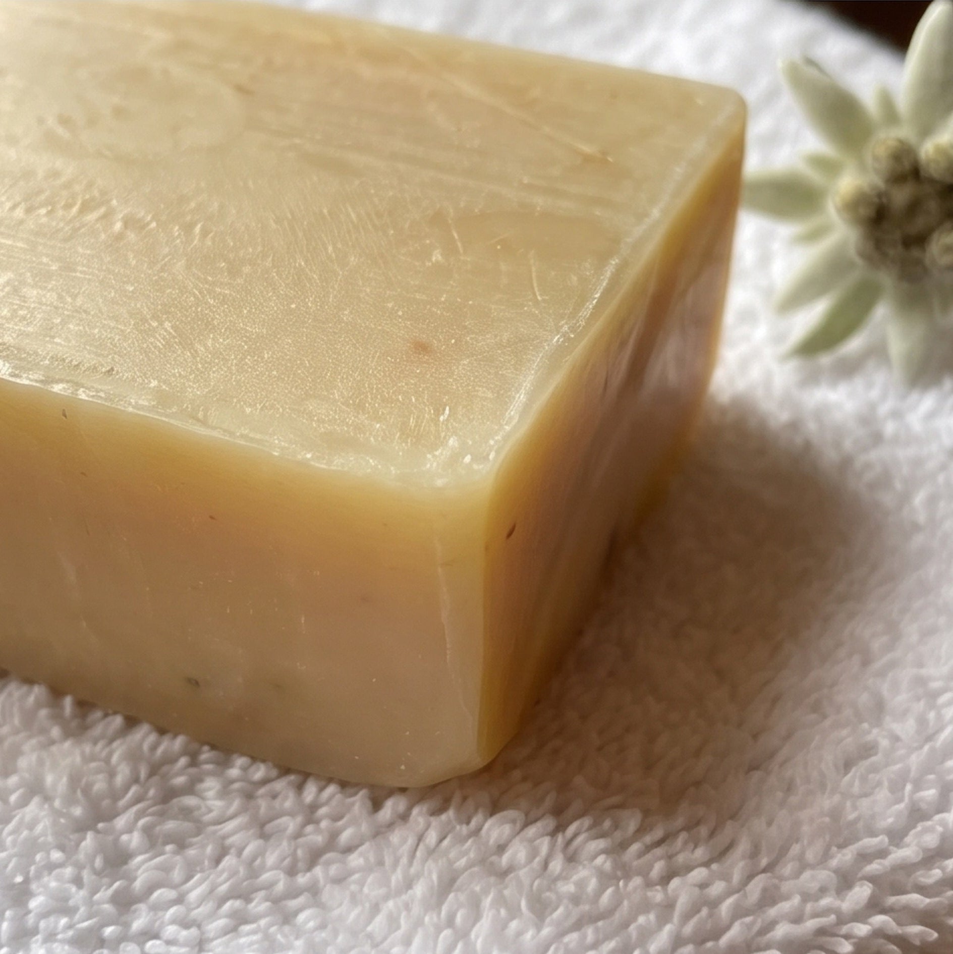 Milde Naturseife mit Edelweißblüten, ideal für Gesicht und Körper