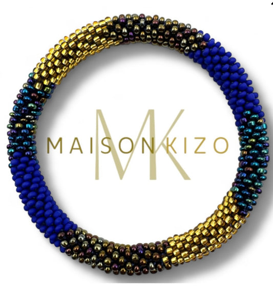 Handgefertigtes Glasperlen Armband aus Nepal mit royal blau, Gold, bronze Miyuki Perlen